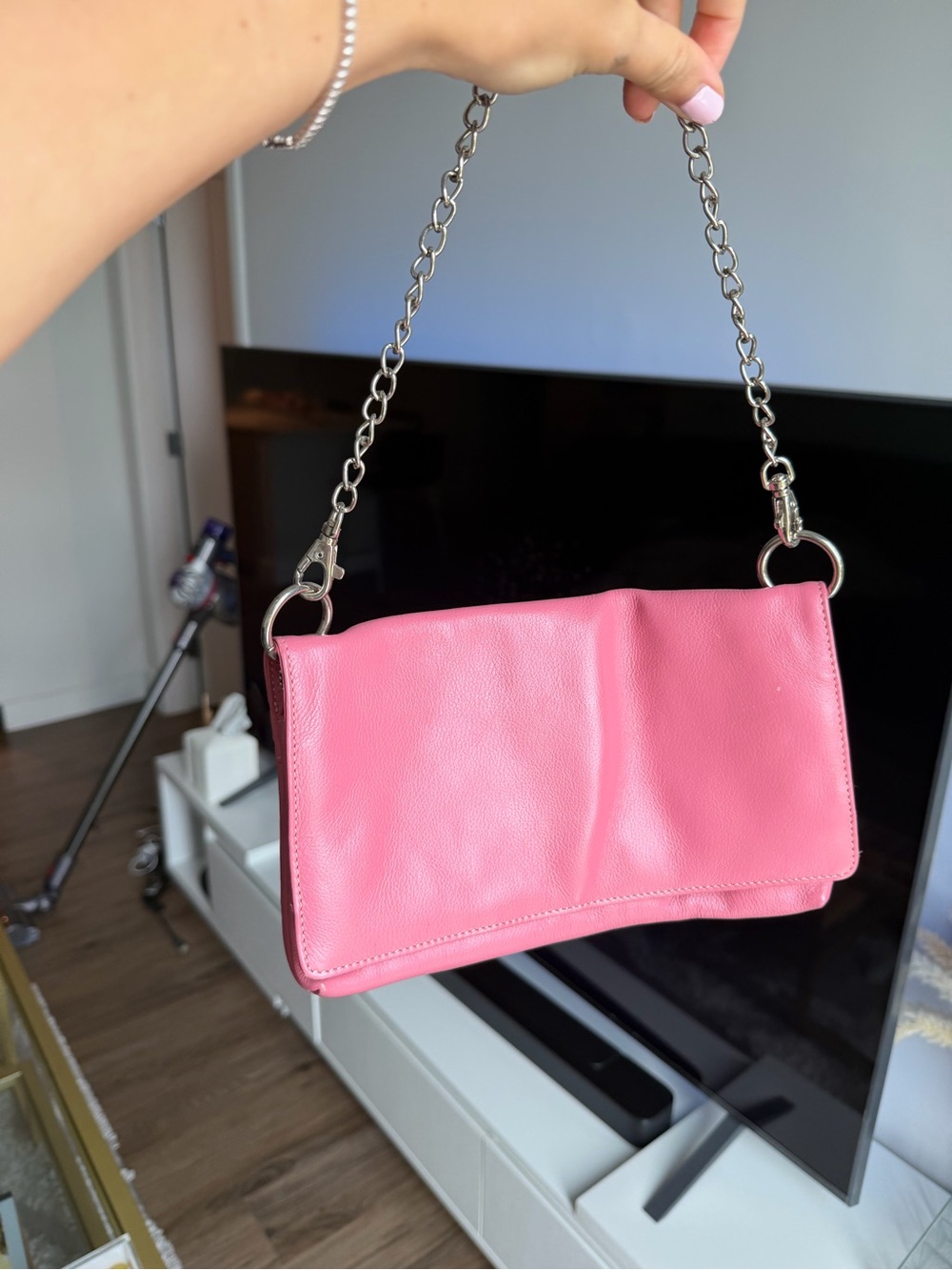 Barneys New York Pink Leather Chain-Handle Mini Bag